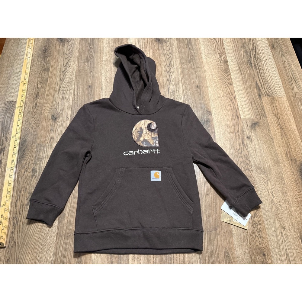 Carhartt Hoodie Boys Size 6 Mustang Brown Hoodie Pullover Camo Logo